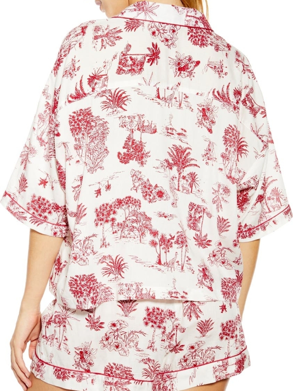 Topshop Red Toile Short Pajama Set - Women's Two-Piece Sleepwear - Picture 4 of 10